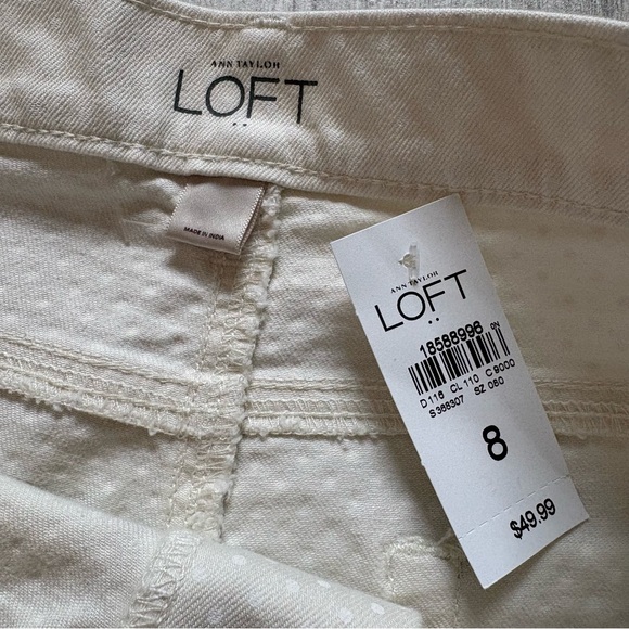 NWT Ann Taylor Original Straight Cream White Polka Dot Cuffed Denim Shorts, Sz 8 - Picture 11 of 12